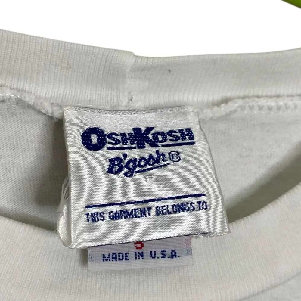 Vintage 90s OshKosh B'gosh Shirt Girls 5 White Top Flowers Long Sleeve USA Y2K